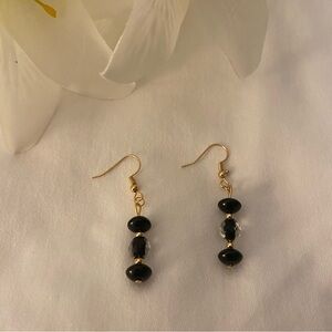18K Gold Plate Dangle Earrings with black beads